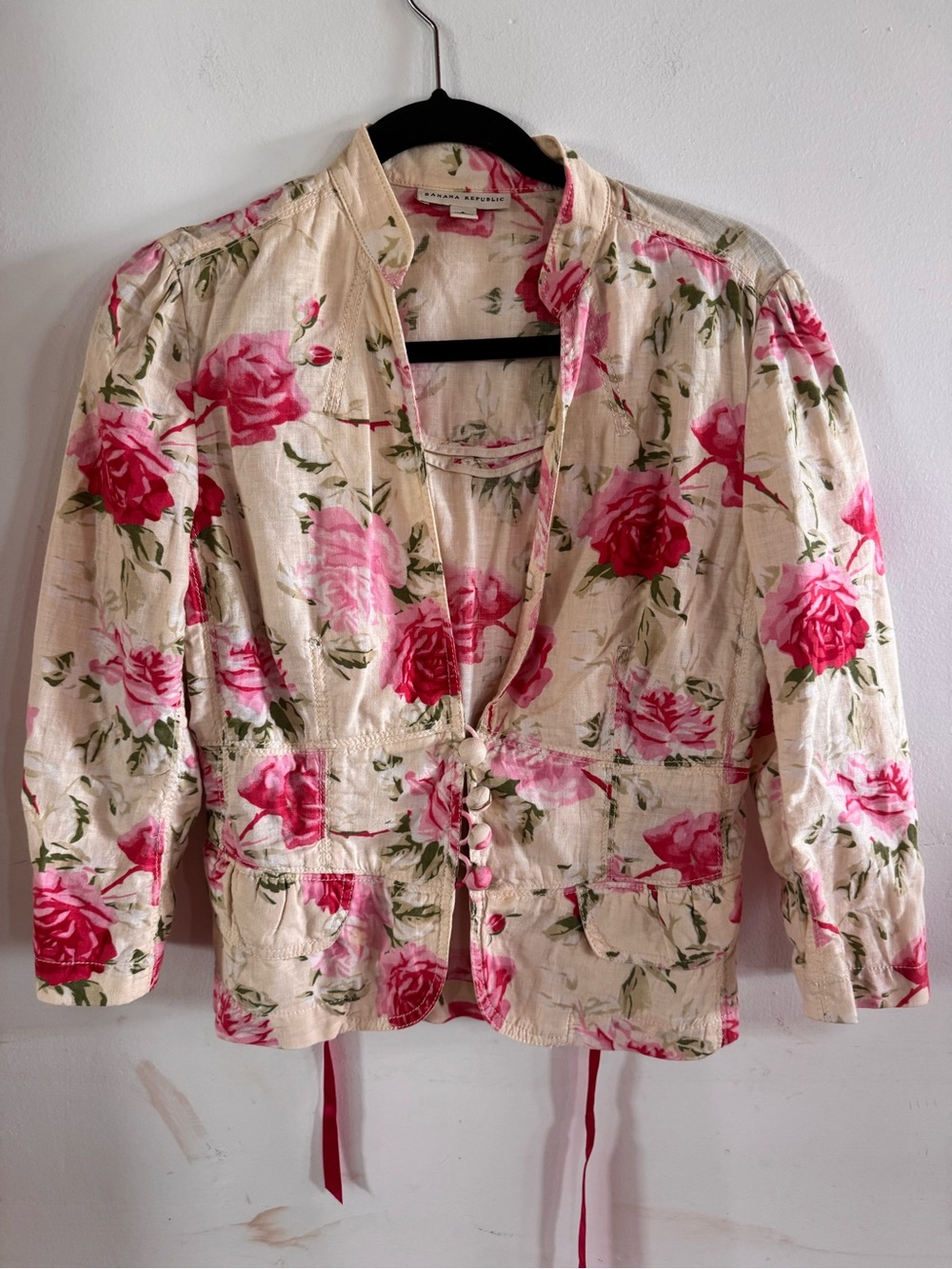 VTG Banana Republic Women’s 8 Floral Linen Jacket Summer Feminine Wedding Roses